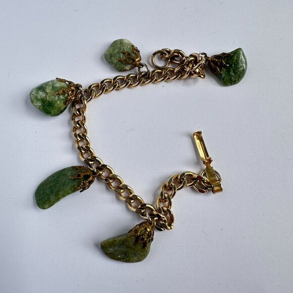Vintage Nephrite Jade Charm Bracelet 7" - Picture 9 of 11